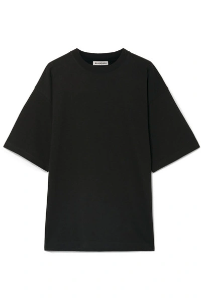 Shop Balenciaga Oversized Embroidered Cotton-jersey T-shirt In Black