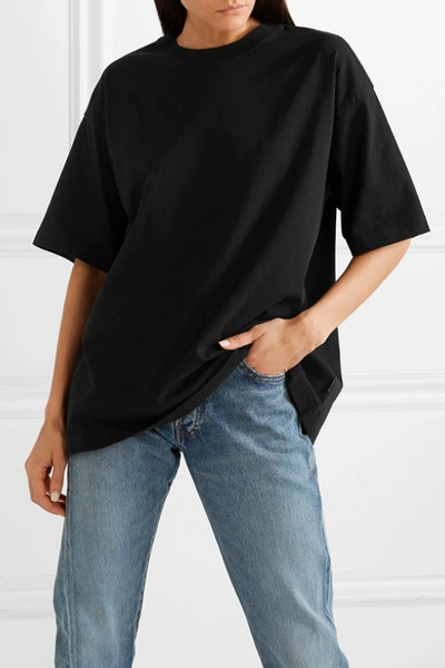 Shop Balenciaga Oversized Embroidered Cotton-jersey T-shirt In Black