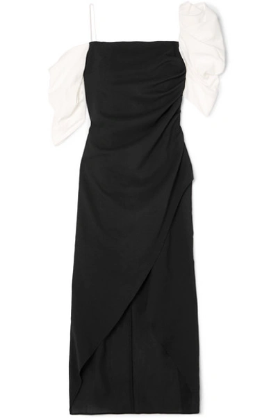 Shop Rejina Pyo Layla Cold-shoulder Crepe Midi Dress In Black