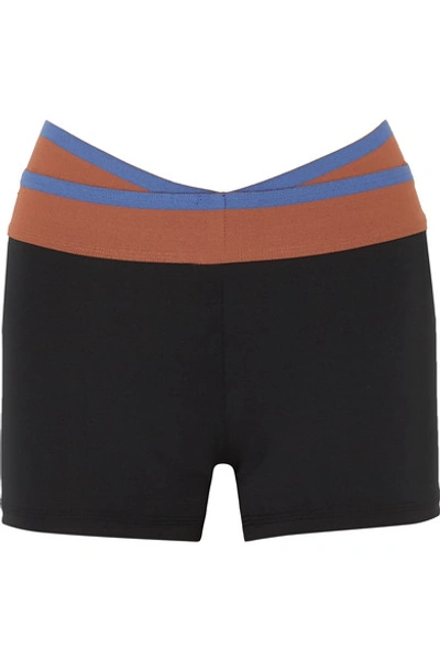 Shop Olympia Activewear Naxo Striped Stretch Shorts In Black