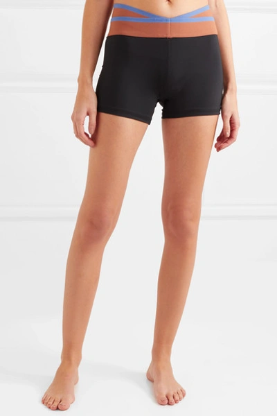 Shop Olympia Activewear Naxo Striped Stretch Shorts In Black