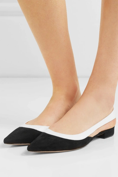 Shop Alexandre Birman Wavee Leather-trimmed Suede Slingback Point-toe Flats In Black