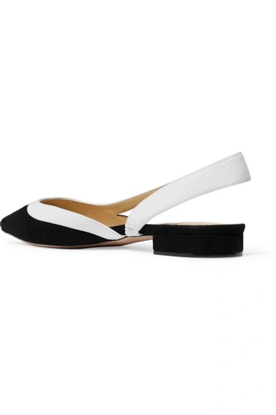 Shop Alexandre Birman Wavee Leather-trimmed Suede Slingback Point-toe Flats In Black