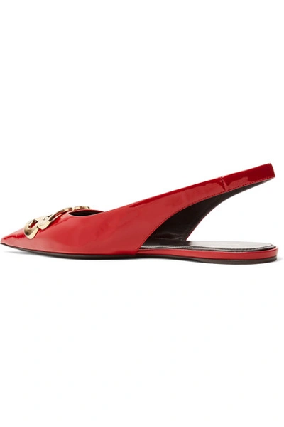 Shop Balenciaga Knife Logo-embellished Patent-leather Point-toe Flats In Red