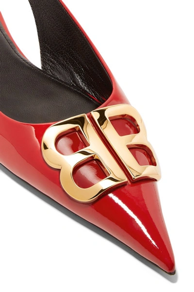 Shop Balenciaga Knife Logo-embellished Patent-leather Point-toe Flats In Red