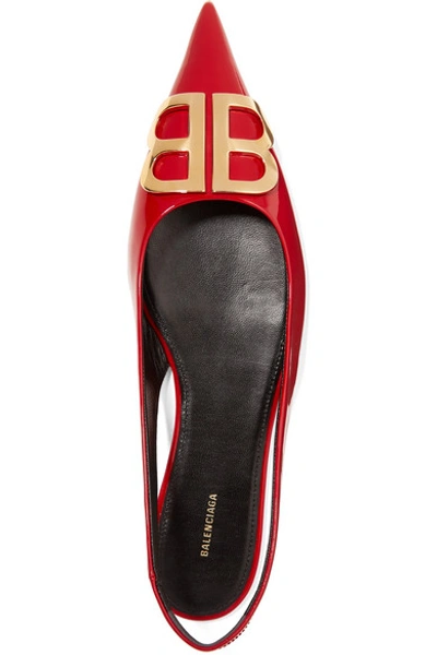 Shop Balenciaga Knife Logo-embellished Patent-leather Point-toe Flats In Red