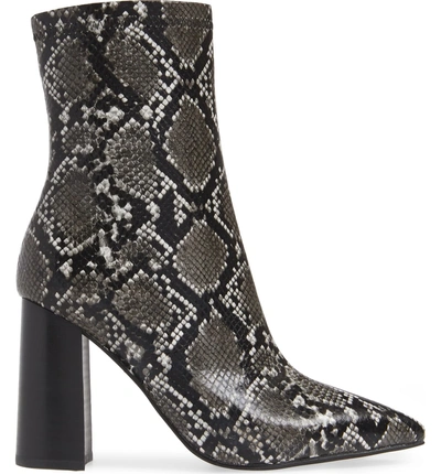 Shop Jeffrey Campbell Siren-3 Pointy Toe Bootie In Grey Black Snake Print Leather
