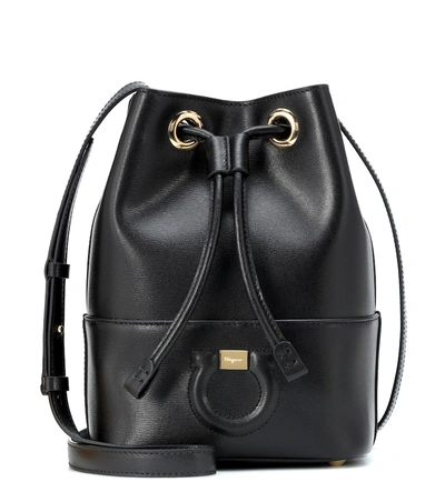 Shop Ferragamo City Leather Bucket Bag In Black