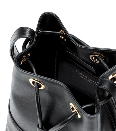 Shop Ferragamo City Leather Bucket Bag In Black