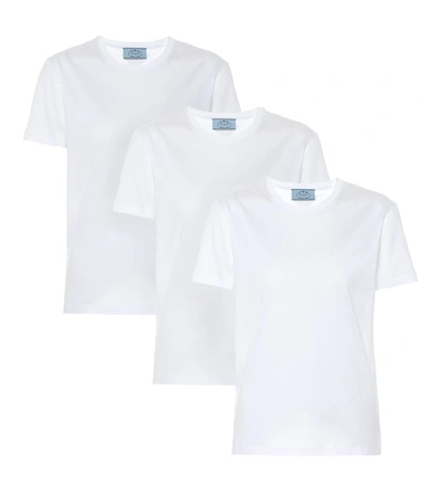 Shop Prada 3 Pack Of Cotton T-shirts In White
