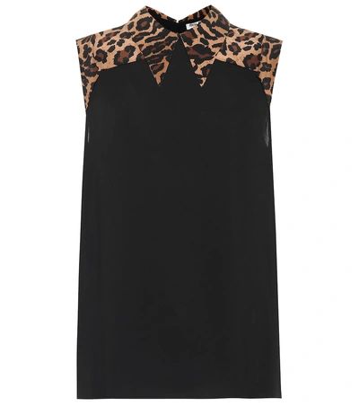 Shop Miu Miu Leopard-printed Cady Top In Black