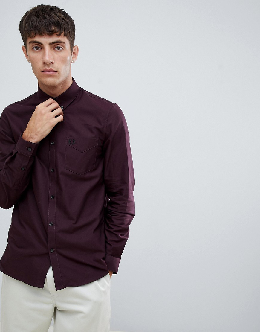 Fred Perry Buttondown Oxford Shirt In Burgundy In Red | ModeSens