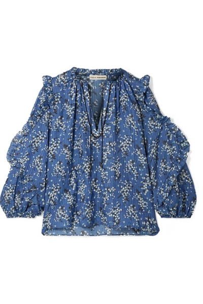 Shop Ulla Johnson Manet Floral-print Cotton And Silk-blend Blouse In Blue