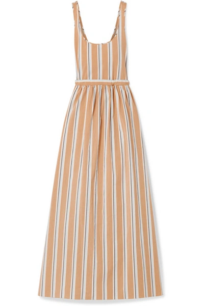 Shop Brock Collection Oriana Striped Stretch-cotton Poplin Maxi Dress In Beige