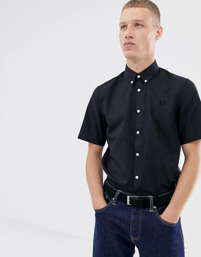 Fred Perry Short Sleeve Twill Shirt In Black - Black | ModeSens