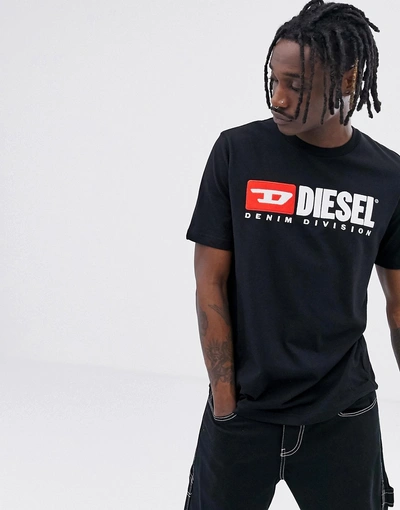 Shop Diesel T-just Division Logo T-shirt In Black - Black