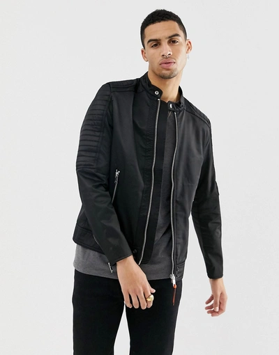 Shop Diesel J-shiro Nylon Biker Jacket In Black