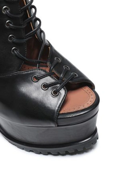 Shop Alaïa Woman Lace-up Leather Platform Ankle Boots Black