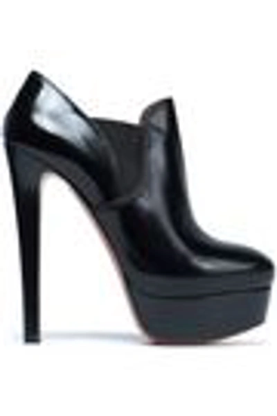 Shop Alaïa Woman Leather Platform Ankle Boots Black