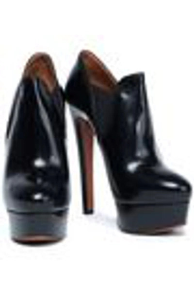 Shop Alaïa Woman Leather Platform Ankle Boots Black