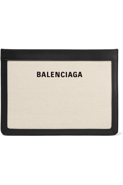 Shop Balenciaga Leather-trimmed Canvas Shoulder Bag In Ivory