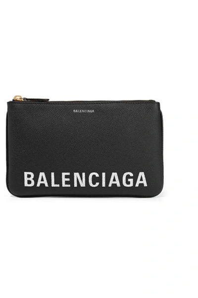 Shop Balenciaga Ville Printed Textured-leather Pouch In Black
