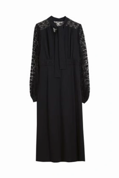 Shop Elie Saab Lace Sleeve Midi Dress In *black