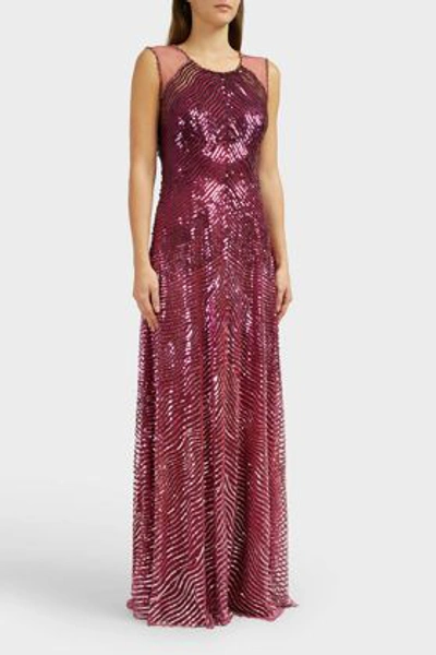 Shop Jenny Packham Sequin Sleeveless Gown In Purple