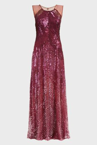 Shop Jenny Packham Sequin Sleeveless Gown In Purple