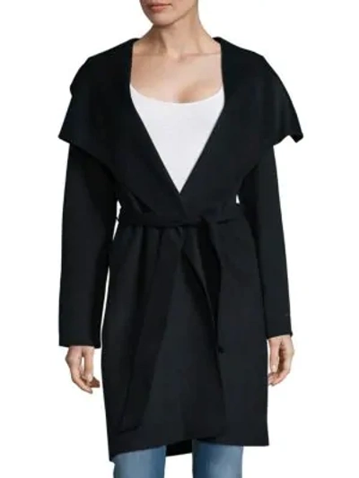 Shop T Tahari Solid Wool-blend Wrap Coat In Black