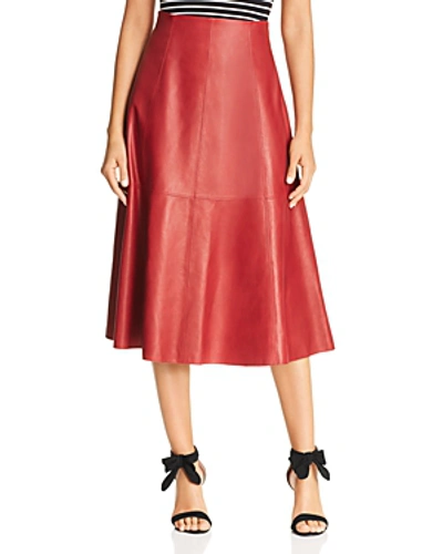Shop Kate Spade New York Leather Midi Skirt In Engine Red