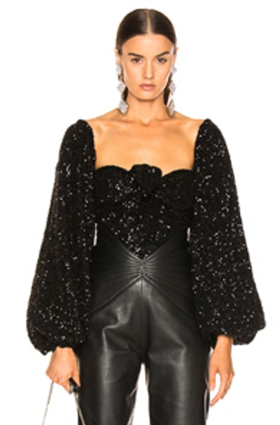 Shop Attico Balloon Sleeve Sequined Blouse In Black