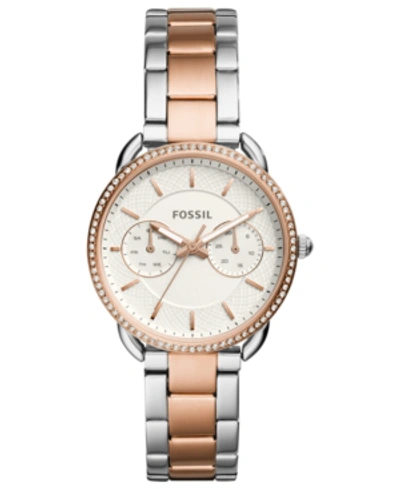 Shop Fossil Women's Tailor Two-tone Stainless Steel Bracelet Watch 35mm In Rose Gold/silver