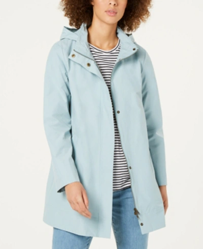 Shop Eileen Fisher Organic Cotton Nylon Long A-line Jacket In Blue Ivy
