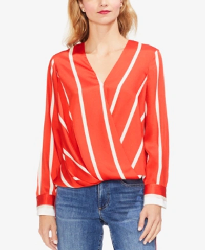 Shop Vince Camuto Striped Surplice Shirt In Mandarin Red