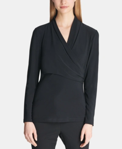 Shop Dkny Ruched Crossover Top, Created For Macy's In Black