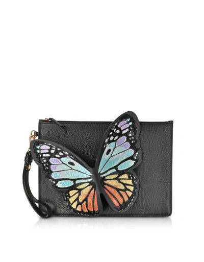 Shop Sophia Webster Black & Rainbow Flossy Butterfly Pouchette