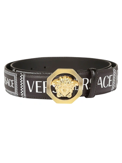 Shop Versace Belt In Nero Bianco Oro