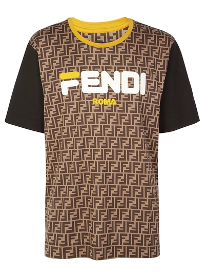 Shop Fendi T-shirt In Tabacco+nero