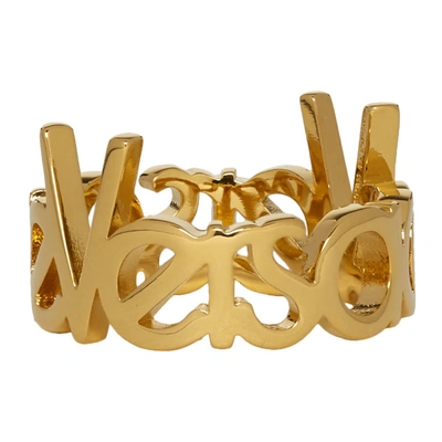 Shop Versace Gold Logo Ring In D00h Gold