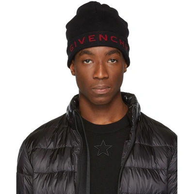 Shop Givenchy Black And Red Logo Beanie In 009blkred