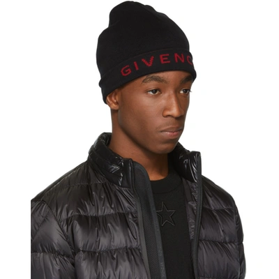 Shop Givenchy Black And Red Logo Beanie In 009blkred