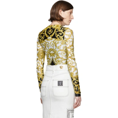 Shop Versace White And Yellow Medusa Barroco Bodysuit