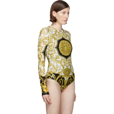 Shop Versace White And Yellow Medusa Barroco Bodysuit