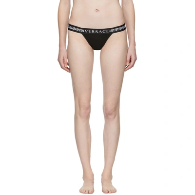 Shop Versace Underwear Black Logo Thong In A1008 Black