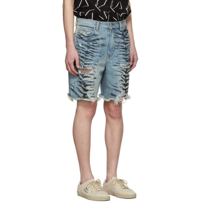 Shop Amiri Indigo Tiger Thrasher Shorts