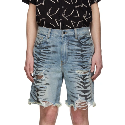 Shop Amiri Indigo Tiger Thrasher Shorts