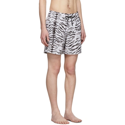 Shop Amiri Black And White Tiger Swim Shorts In Blw Blk/wht