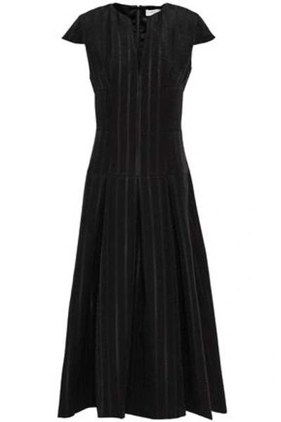 Shop Amanda Wakeley Woman Pleated Jacquard Midi Dress Black