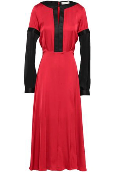 Shop Amanda Wakeley Woman Two-tone Chiffon And Satin Midi Dress Red
